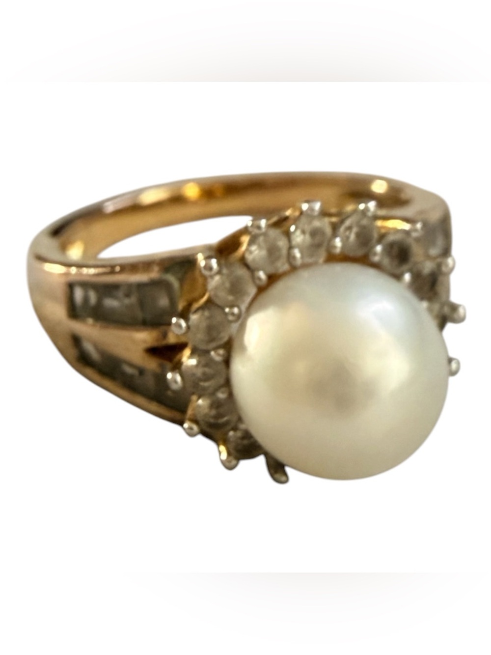 Vintage 925 Sapphire and Pearl Vermeil Sunburst Ring SZ 7